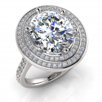 Oval Claw Set & Double Halo Pave Set Ring