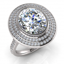Oval Bezel Set & Double Halo Pave Set Ring