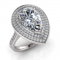 Pear Claw Set & Double Halo Pave Set Ring