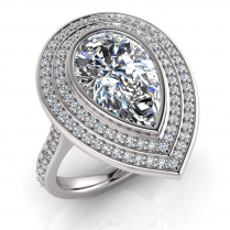 Pear Bezel Set & Double Halo Pave Set Ring