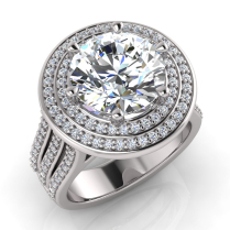 Round Claw Set & Double Halo Pave Set Ring