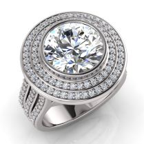 Round Bezel Set & Double Halo Pave Set Ring