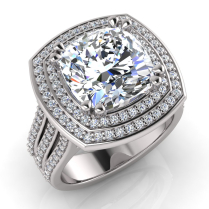 Cushion Claw Set & Double Halo Pave Set Ring