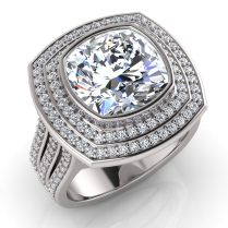 Cushion Bezel Set & Double Halo Pave Set Ring