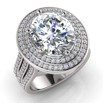 Oval Claw Set & Double Halo Pave Set Ring