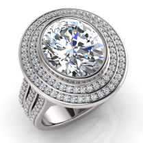 Oval Bezel Set & Double Halo Pave Set Ring