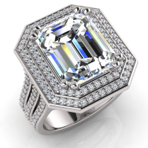 Emerald Claw Set & Double Halo Pave Set Ring