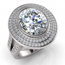 Oval Bezel Set & Double Halo Pave Set Ring