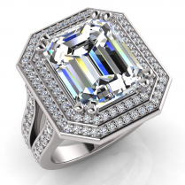 Emerald Claw Set & Double Halo Pave Set Ring