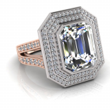 Emerald Bezel Set & Double Halo Pave Set Ring