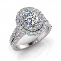 Oval Double Halo Scalloped Set Ring