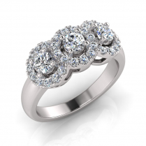 Three Stone Claw Set Scalloped Halo | Half Round Shank