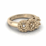 Three Stone Claw Set Scalloped Halo | Half Round Shank