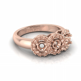 Three Stone Claw Set Scalloped Halo | Half Round Shank