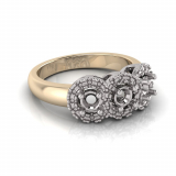 Three Stone Claw Set Scalloped Halo | Half Round Shank