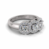 Three Stone Claw Set Scalloped Halo | Half Round Shank