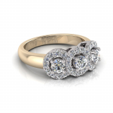 Three Stone Claw Set Scalloped Halo | Half Round Shank