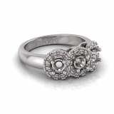 Three Stone Claw Set Scalloped Halo | Half Round Shank