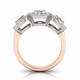 Three Stone Bezel Set Scalloped Halo | Half Round Shank