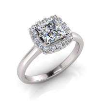 Princess With Cushion Halo Scalloped Set I Half Round Shank 