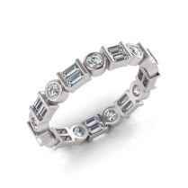 Round Bezel Set And Baguettes Bar Set Eternity Ring