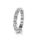 Round Bezel Set And Baguettes Bar Set Eternity Ring