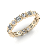 Round Bezel Set And Baguettes Bar Set Eternity Ring