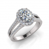 Oval Halo Scalloped Set | Half Round Diamond Set Split Shank