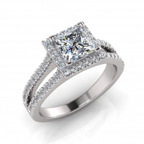 Princess Halo Scalloped Set | Half Round Diamond Set Split Shank