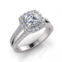 Cushion Halo Scalloped Set | Half Round Diamond Set Split Shank