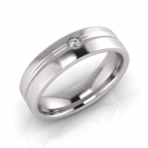 Half Round Groove And One Stone Men&rsquo;s Ring