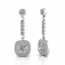 Cushion Claw Set And Double Halo Pave Set Drop Earring