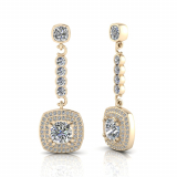 Cushion Claw Set And Double Halo Pave Set Drop Earring