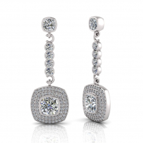 Cushion Bezel Set And Double Halo Pave Set Drop Earring