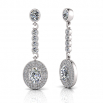 Oval Claw Set And Double Halo Pave Set Drop Earring