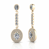 Oval Claw Set And Double Halo Pave Set Drop Earring