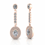 Oval Claw Set And Double Halo Pave Set Drop Earring