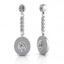 Oval Bezel Set And Double Halo Pave Set Drop Earring