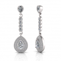 Pear Claw Set And Double Halo Pave Set Drop Earring