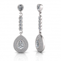 Pear Bezel Set And Double Halo Pave Set Drop Earring