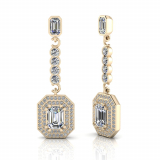 Emerald Claw Set And Double Halo Pave Set Drop Earring