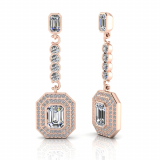 Emerald Bezel Set And Double Halo Pave Set Drop Earring