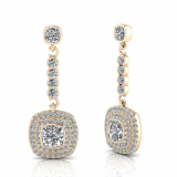 Cushion Bezel And Double Halo Scallop Set Drop Earring