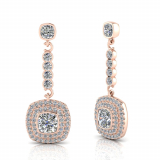 Cushion Bezel And Double Halo Scallop Set Drop Earring