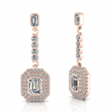 Emerald Bezel And Double Halo Scallop Set Drop Earring