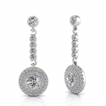Round Bezel And Double Halo Scallop Set Drop Earring