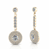 Round Bezel And Double Halo Scallop Set Drop Earring