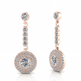 Round Bezel And Double Halo Scallop Set Drop Earring