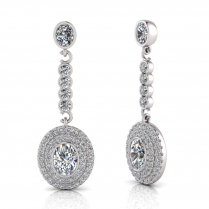 Oval Bezel And Double Halo Scallop Set Drop Earring