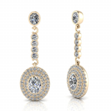Oval Bezel And Double Halo Scallop Set Drop Earring